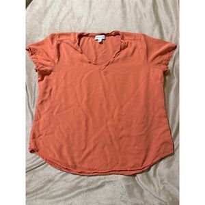 Alex & Jordan Womens V-Neck Short Sleeve Rayon Blouse Burnt Orange Size L